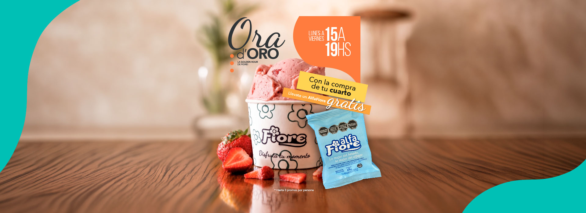 Lunes a Viernes de 15 a 19 con la compra de tu cuarto te llevás un AlfaFiore GRATIS
